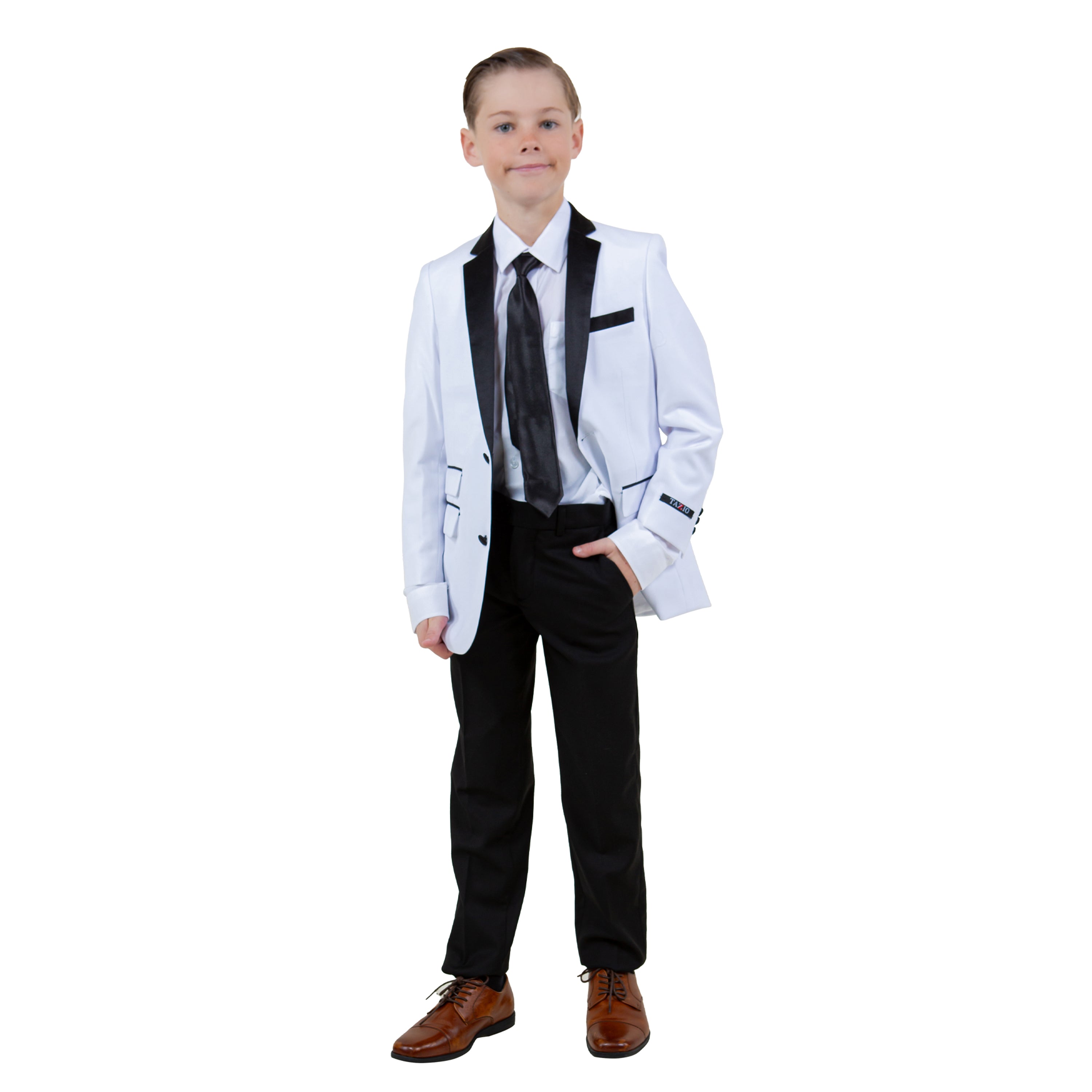 Tazzio Boy's 5pc Satin Notch Lapel Solid Suit